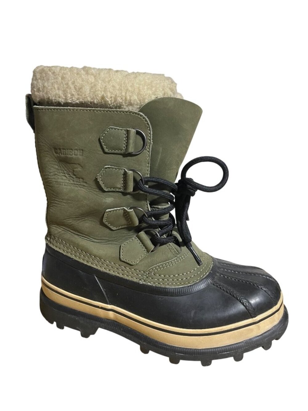 Sorel Caribou Womens Winter Boots Waterproof Green/Black Fleece Lining Size 8